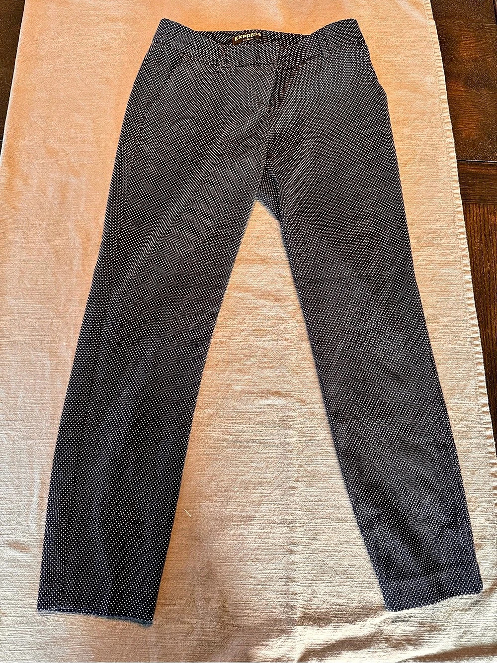 Express Columnist Straight Leg Polka Dot Pants in Navy Blue & White Size 2R